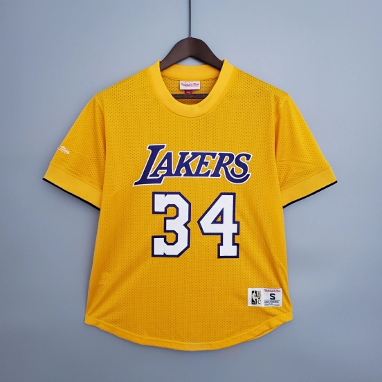 Mitchellness Lakers Yellow No. 34 O'Neial Retro Mesh Short Sleeve
