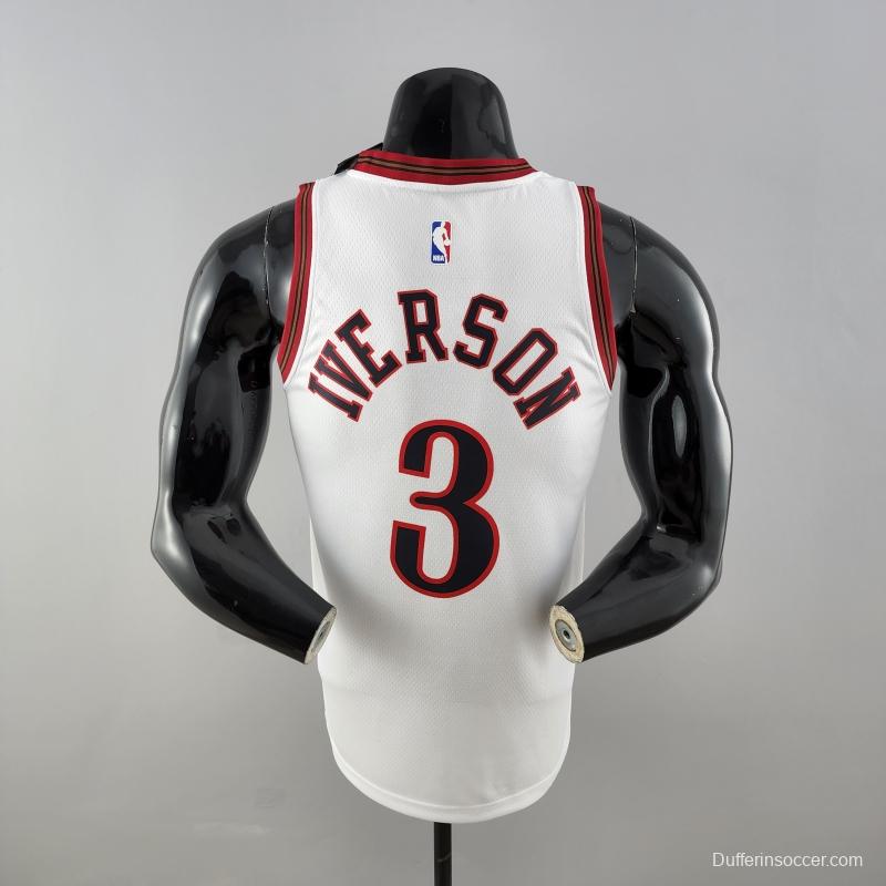 Retro Philadelphia 76ers Iverson #3 Big Meteor White NBA Jersey 