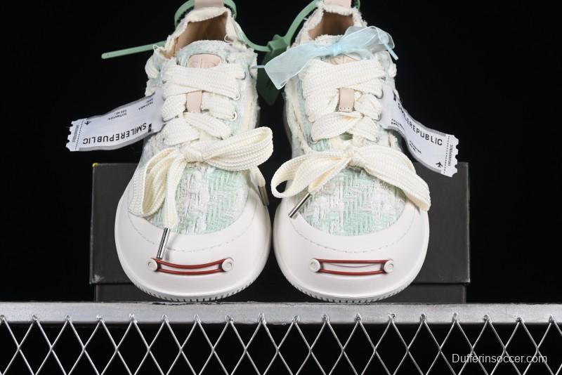 SMILEREPUBLIC Mint Manbo Light Blue Checkered Open Smile Platform Canvas Shoes - G.D4