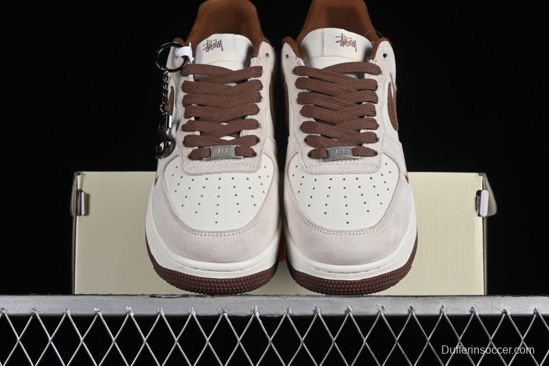 Nike Air Force 1 '07 Low Stussy Collaboration - Coffee Pig Suede Low-Top Casual Sneakers - HD1968-017