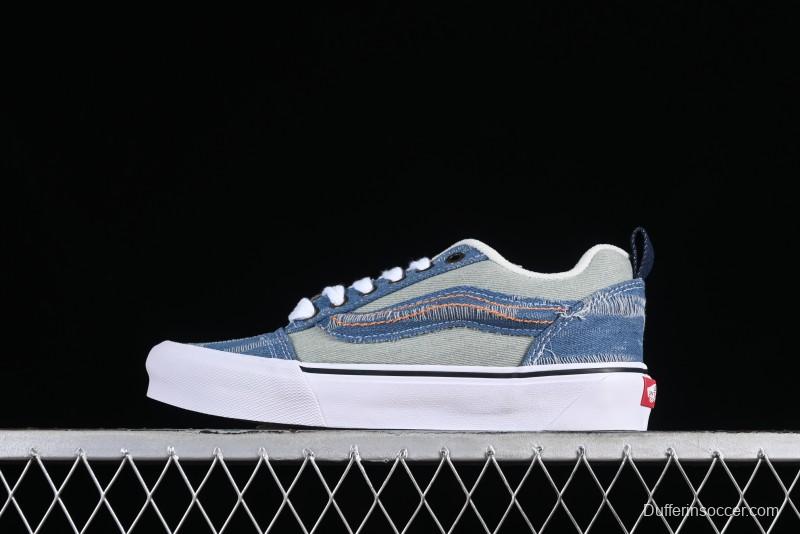 Vans Classics Knu Skool Washed Denim Distressed Vintage Chunky Tongue Skate Shoes - VN0009QCBLK