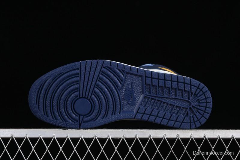 Nike Air Jordan 1 High OG "First in Flight" Basketball Shoes with UNC Blue and Yellow Accents - FD2596-400