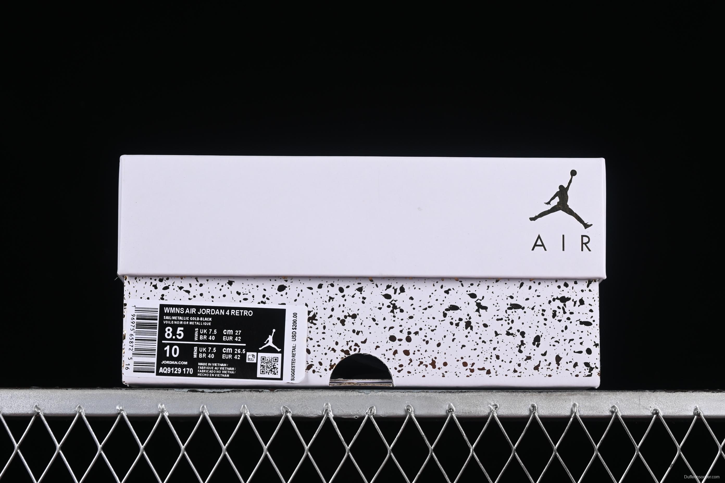 Nike Air Jordan 4 Retro Sneakers with Metallic Gold Accents - AQ9129-170