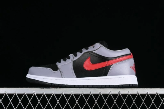 Nike Air Jordan 1 Low AJ1 Basketball Shoes in Grey Black with Red Swoosh - FZ4183-002