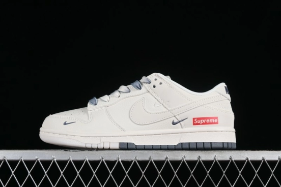 Supreme x Nike SB Dunk Low Anniversary Edition White Grey Customized Low-Top Casual Skate Shoes - BB8657-105