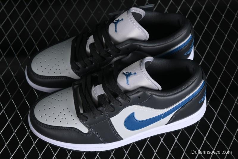 Nike Air Jordan 1 Low AJ1 Black Grey Blue Swoosh Low-Top Lifestyle Basketball Shoes - DC0774-040