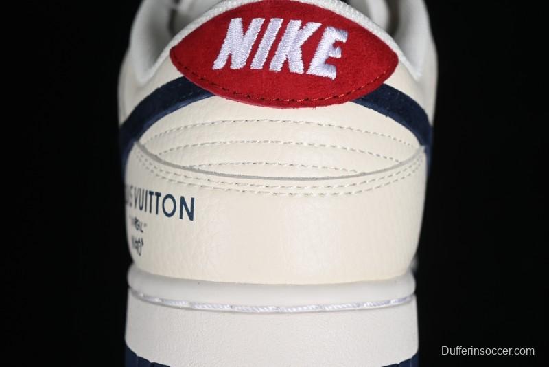 Nike SB Dunk Low LV Collaboration - Suede Navy Blue Anniversary High-End Custom Low-Top Casual Sneakers - FC1688-134