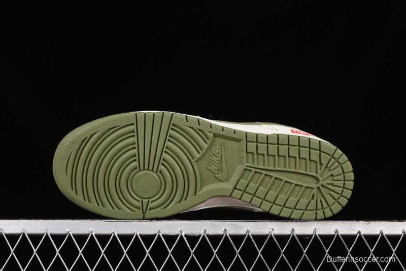 Nike SB Dunk Low Supreme Collaboration - Military Green Double Swoosh Anniversary Custom Low-Top Casual Sneakers - XX2025-319