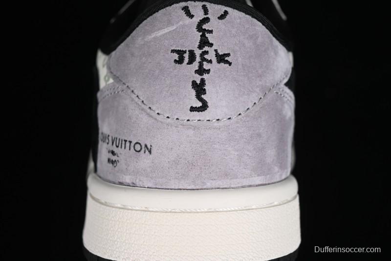 Nike Travis Scott x Fragment Design x Jordan Air Jordan 1 Low OG SP AJ1 LV Grey Black Pig Print Low-top Casual Sneakers - SJ2068-101