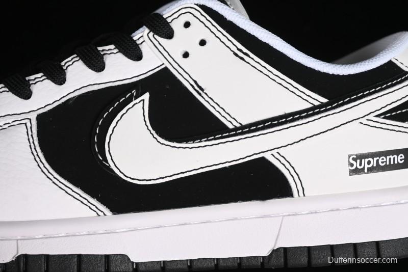 Nike SB Dunk Low Supreme Collaboration - Reverse Black White Swoosh Anniversary Custom Low-Top Casual Sneakers - FC1688-144
