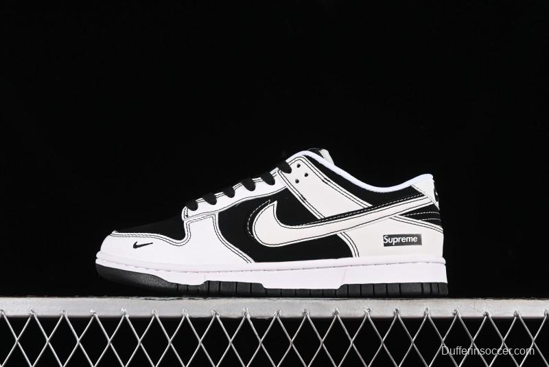 Nike SB Dunk Low Supreme Collaboration - Reverse Black White Swoosh Anniversary Custom Low-Top Casual Sneakers - FC1688-144