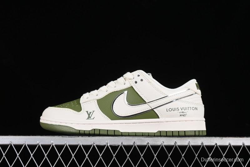 Nike SB Dunk Low LV Collaboration - Beige Olive Green Anniversary Custom Low-Top Casual Skate Shoes - BB8766-211