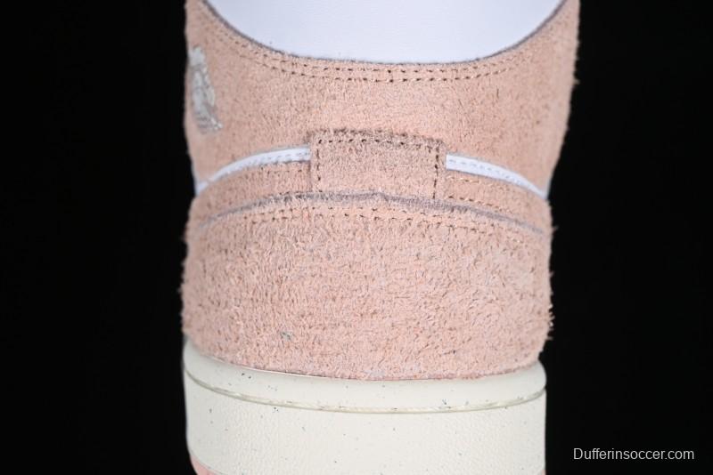 Nike Air Jordan AJ1 Mid Basketball Shoes in White Pink - FN7432-161