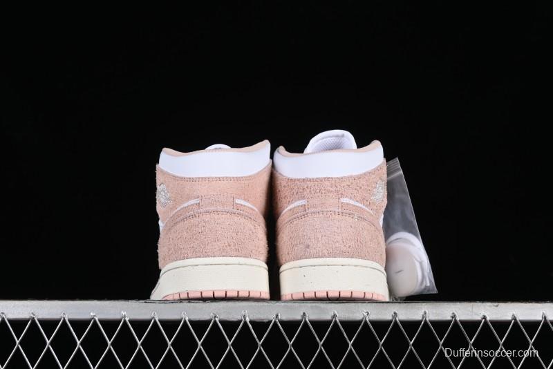 Nike Air Jordan AJ1 Mid Basketball Shoes in White Pink - FN7432-161