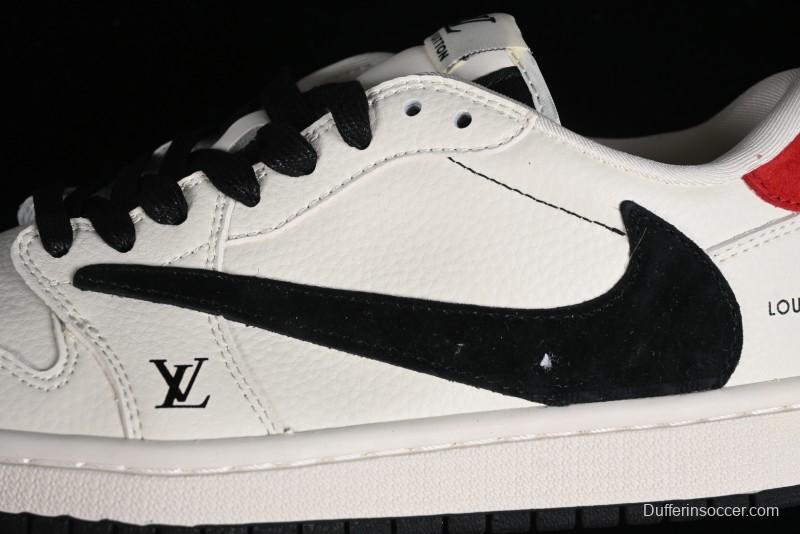 Nike Travis Scott x Fragment Design x Jordan Air Jordan 1 Low OG SP AJ1 LV Beige Black Red Casual Sneakers - LX1988-700