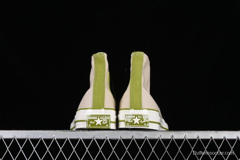 Converse Chuck 70 High Top Casual Canvas Sneakers with Light Beige Upper and Avocado Green Accents - A08530C