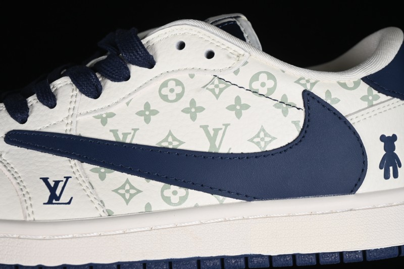 Nike Travis Scott x Fragment Design x Air Jordan 1 Low OG SP AJ1 LV Collaboration Light Blue Violent Bear Low-top Casual Sneakers - SJ2068-100