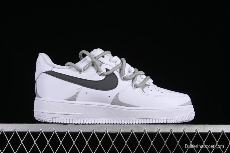 Nike Air Force 1 '07 Low Spray Paint White Grey Strap Low-Top Casual Sneakers - ZH0316-017