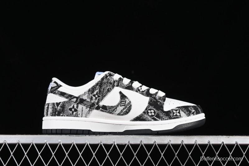 Nike SB Dunk Low LV Collaboration - Black Denim Anniversary High-End Custom Low-Top Casual Skate Shoes - XB3802-351