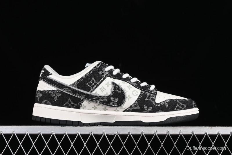 Nike SB Dunk Low LV Collaboration - Black Denim Print Anniversary Custom Low-Top Casual Sneakers - SJ2068-256