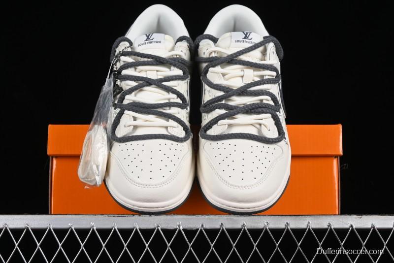 Nike SB Dunk Low LV Collaboration - Straps Lamborghini Off White Dark Grey Swoosh Anniversary High-End Custom Low-Top Casual Sneakers - SJ2068-262