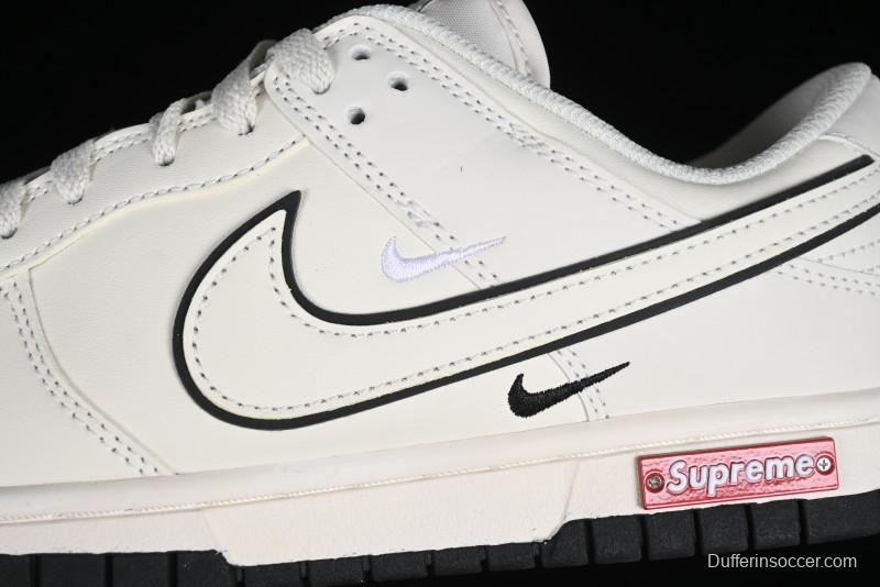 Nike SB Dunk Low Supreme Collaboration - Beige Black Mini Swoosh Anniversary High-End Custom Low-Top Casual Skate Shoes - DJ2024-006
