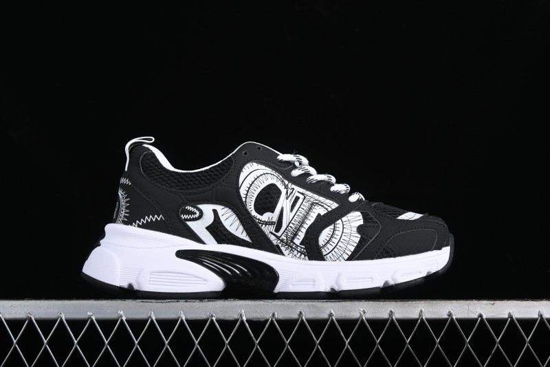 Dior Chrono Round Toe Lace-Up Lifestyle Casual Running Sneakers - 6865 BLACK WHITE