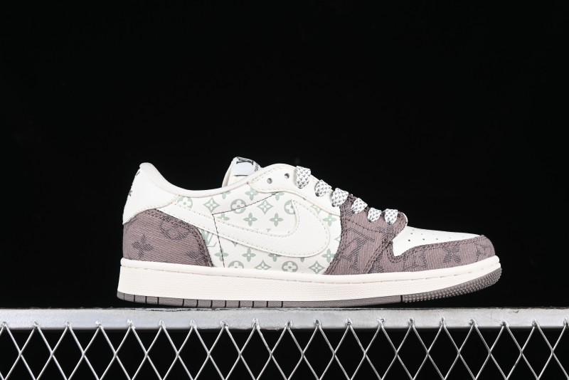 Nike Travis Scott x Fragment Design x Air Jordan 1 Low OG SP AJ1 LV Collaboration Light Grey Denim Low-Top Casual Sneakers - SJ2068-105