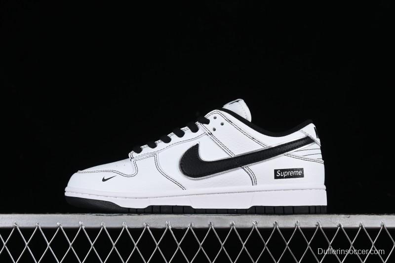 Nike Supreme x Nike SB Dunk Low Collaboration - Classic White Black Anniversary High-End Custom Low-Top Casual Skate Shoes - DY1503-100