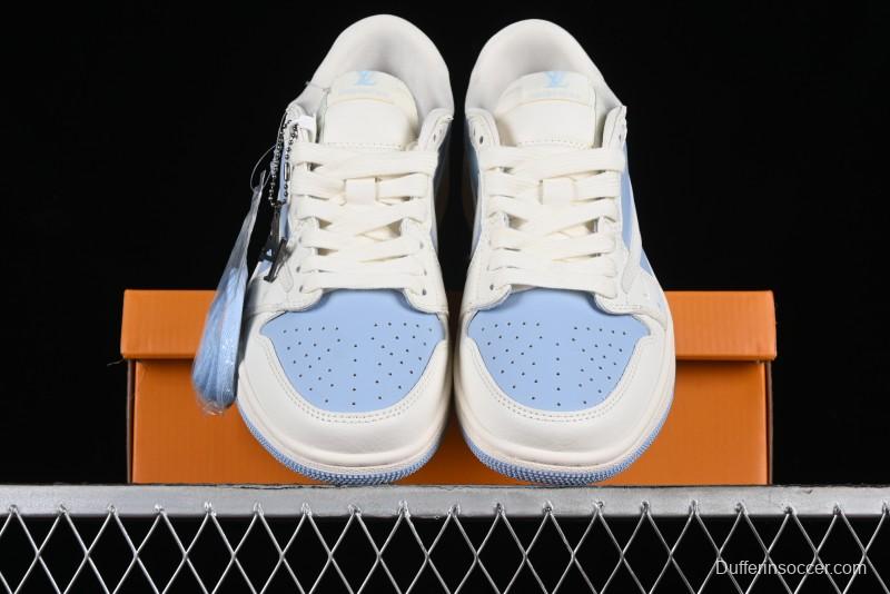 Nike Travis Scott x Fragment Design x Jordan Air Jordan 1 Low OG SP AJ1 LV Blue Double Hook Casual Sneakers - BB6588-103