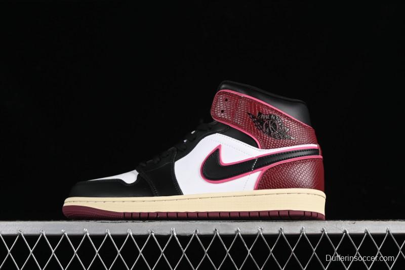 Nike Air Jordan 1 Mid AJ1 Snake Print Black Red Toe Mid-Top Basketball Shoes - FQ7818-101