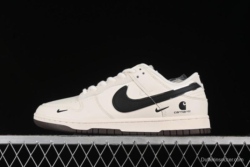 Nike SB Dunk Low Carhartt Collaboration - Off White Black Swoosh Anniversary Customized Low-Top Casual Skate Shoes - SJ1089-007
