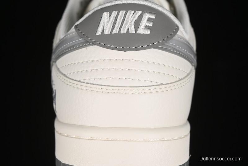Nike SB Dunk Low Stussy Collaboration - White Grey Double Swoosh Anniversary High-End Custom Low-Top Casual Sneakers - XX2025-206