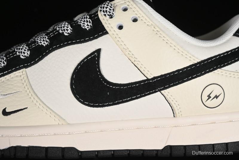 Nike SB Dunk Low Lightning Collaboration - Off White Black Double Swoosh Anniversary Custom Low-Top Casual Skate Shoes - XY1688-007
