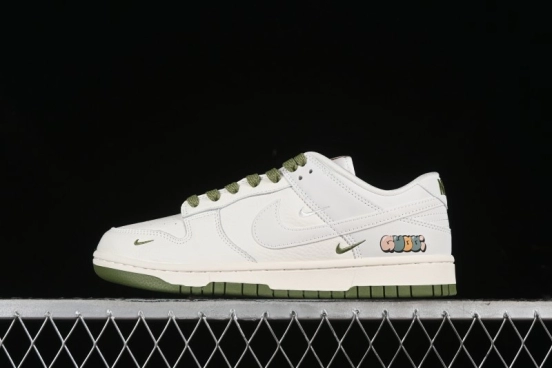 Nike SB Dunk Low Gucci Collaboration - Off White with Green Swoosh Anniversary High-End Custom Low-Top Casual Skate Shoes - KK1888-007