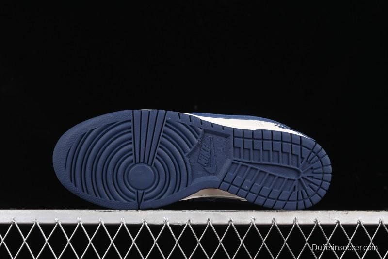 Nike SB Dunk Low Stussy Collaboration - Off White with Big Blue Swoosh Anniversary High-End Custom Low-Top Casual Skate Shoes - XY1688-009