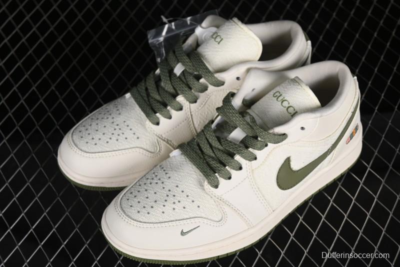 Nike Air Jordan 1 Low AJ1 Gucci Collaboration - Beige Green Knit High-End Custom Retro Basketball Shoes - DM5688-103