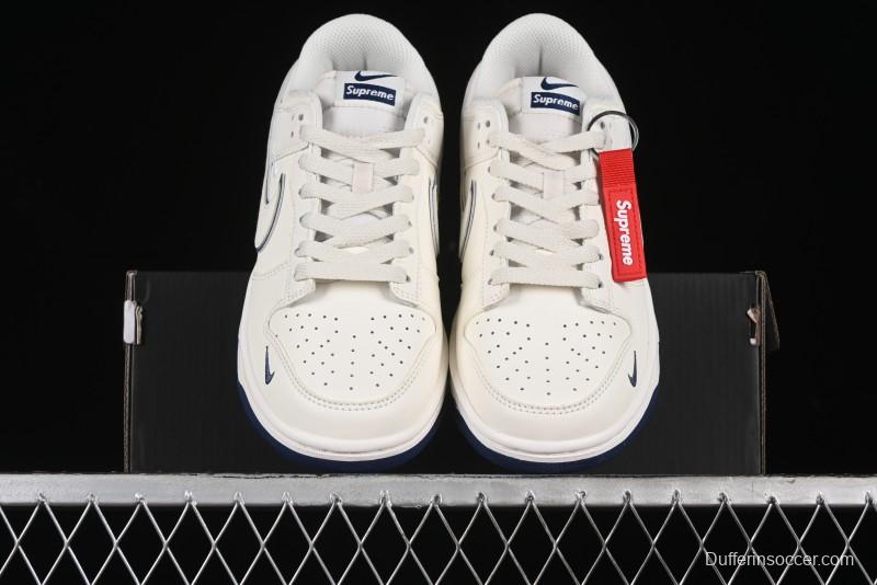Nike SB Dunk Low Supreme Collaboration - Off White Navy Swoosh Anniversary Custom Low-Top Casual Skate Shoes - DJ2024-013