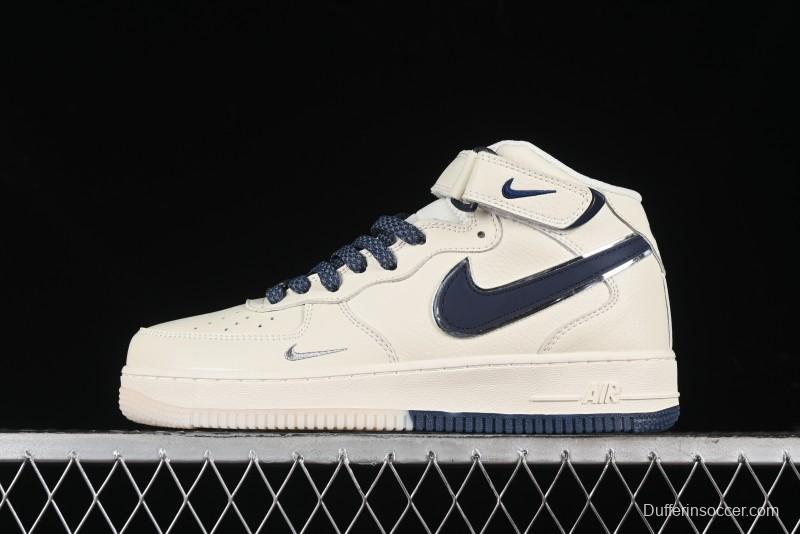 Nike Air Force 1 '07 Mid Deep Blue Two-Tone Sole Mid-Top Casual Sneakers with Reflective Stars - XL0236-233