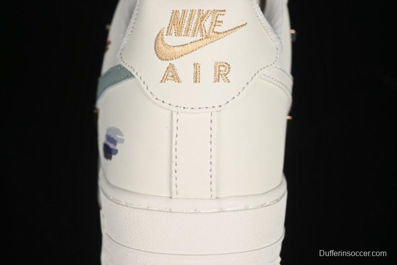 Nike Air Force 1 '07 Low Casual Sneakers with Mint Mambo Anime Theme and Gold Spray - ZH0316-040