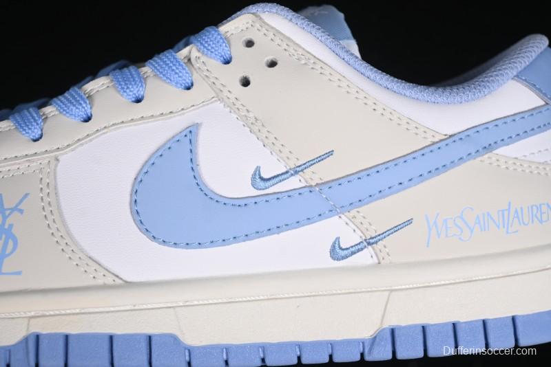 Nike SB Dunk Low Saint Laurent Series - White Grey Blue Swoosh Anniversary High-End Custom Low-Top Casual Sneakers - GF2409-168