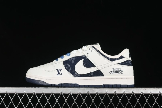 Nike SB Dunk Low LV Collaboration - Light Blue Denim Print Anniversary High-End Custom Low-Top Casual Skate Shoes - XB3802-359