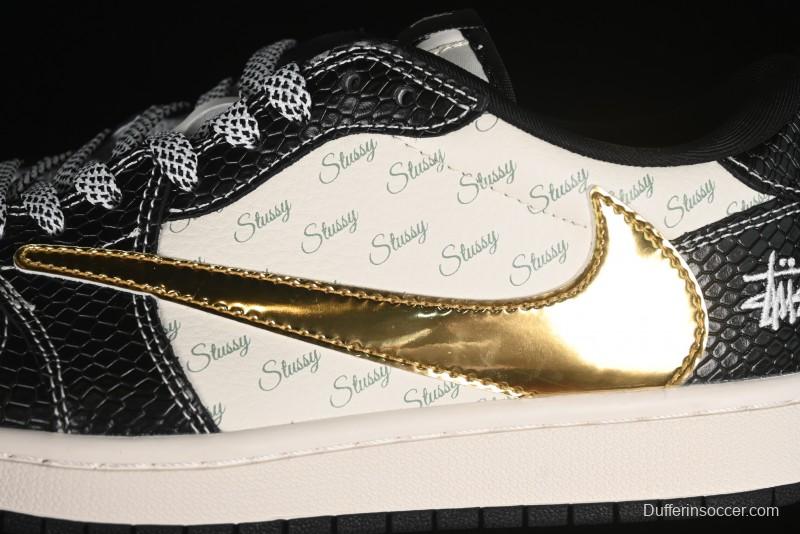 Nike Travis Scott x Fragment Design x Air Jordan 1 Low OG SP AJ1 Retro Sneakers with Dragon Scale Swoosh - XY2688-112