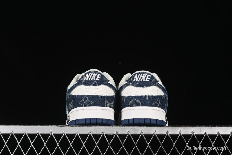 Nike SB Dunk Low LV Collaboration - Dark Blue Denim White Blue Swoosh Anniversary High-End Custom Low-Top Casual Sneakers - DJ2024-008