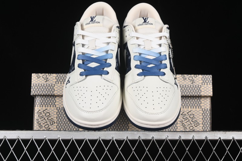 Nike SB Dunk Low LV Collaboration - Light Blue Denim Print Anniversary High-End Custom Low-Top Casual Skate Shoes - XB3802-359