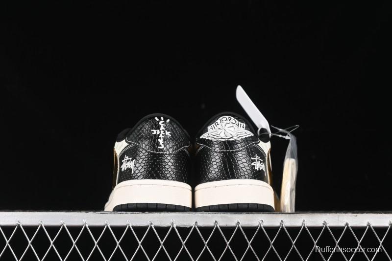Nike Travis Scott x Fragment Design x Air Jordan 1 Low OG SP AJ1 Retro Sneakers with Dragon Scale Swoosh - XY2688-112