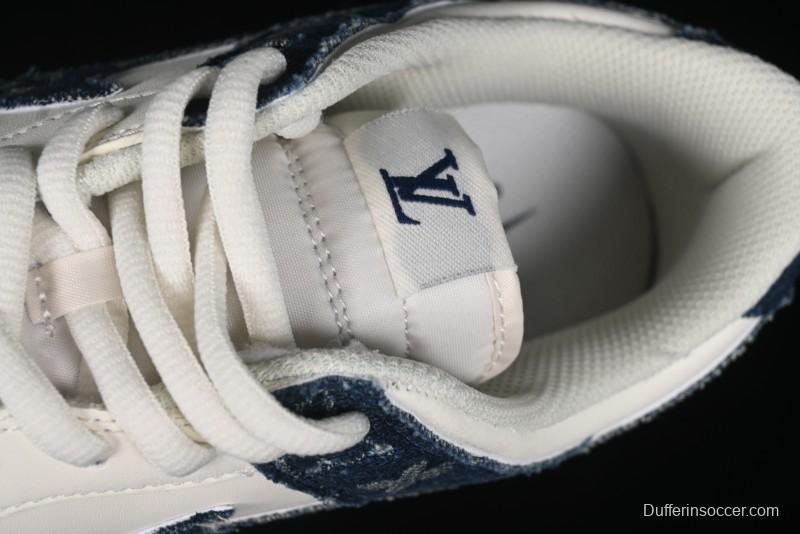Nike SB Dunk Low LV Collaboration - Dark Blue Denim White Blue Swoosh Anniversary High-End Custom Low-Top Casual Sneakers - DJ2024-008
