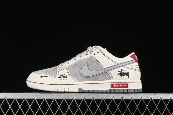 Nike SB Dunk Low Stussy Collaboration - Light Grey White Anniversary High-End Custom Low-Top Casual Skate Shoes - SJ2068-302