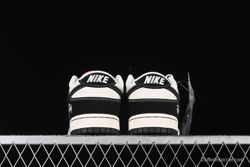 Nike SB Dunk Low Stussy Collaboration - Patchwork Cream Black Swoosh Anniversary Custom Low-Top Casual Skate Shoes - MM1089-023