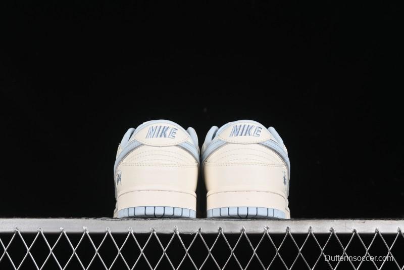 Nike SB Dunk Low Stussy Collaboration - Double Swoosh Ice Blue Anniversary Custom Low-Top Casual Skate Shoes - XX2026-101